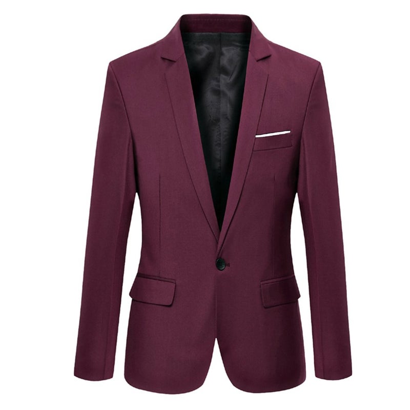 DAVID.ANN Men's Slim Fit One Button Casual Blazer Jacket,Wine Red,X-Large - Image 1